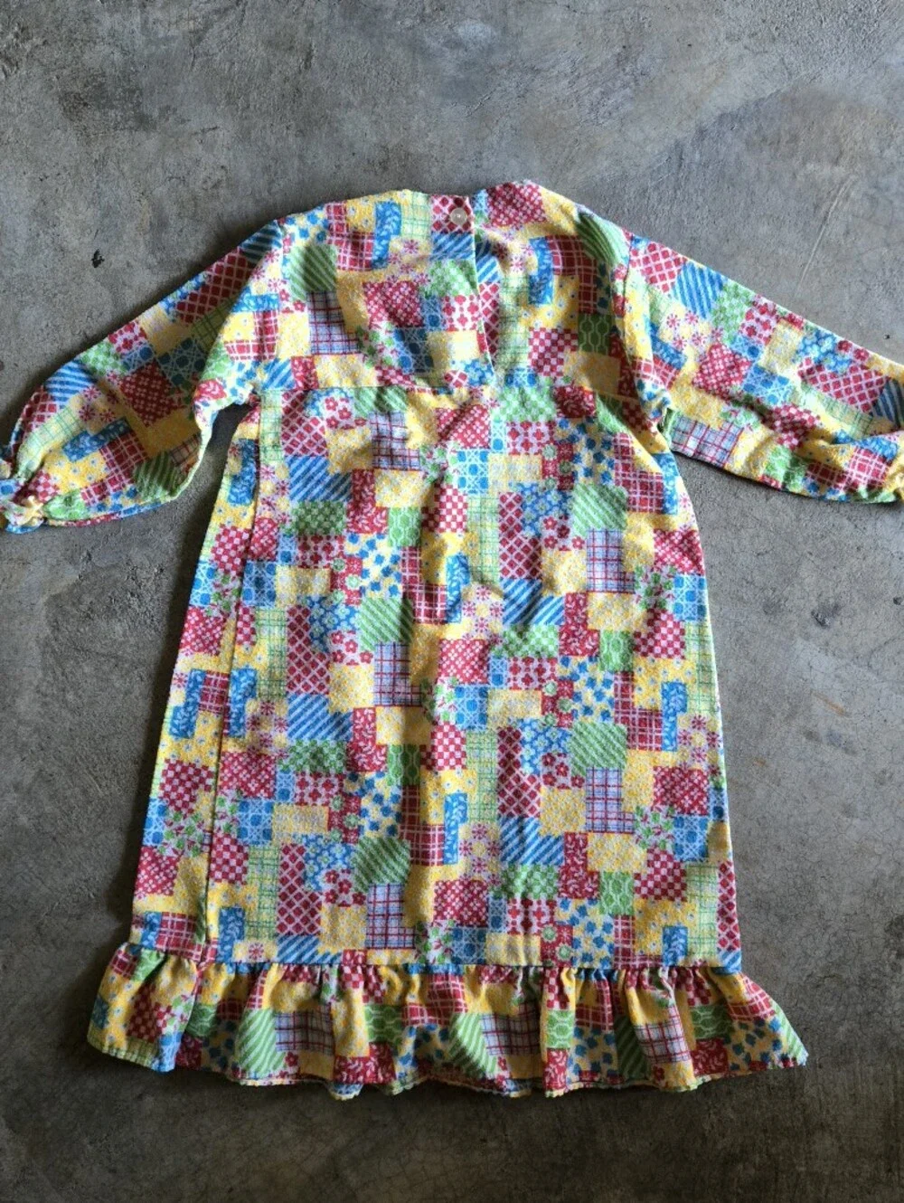 Vintage 70s Patchwork Print Long Sleeve Girls Nightgown 2T 3T